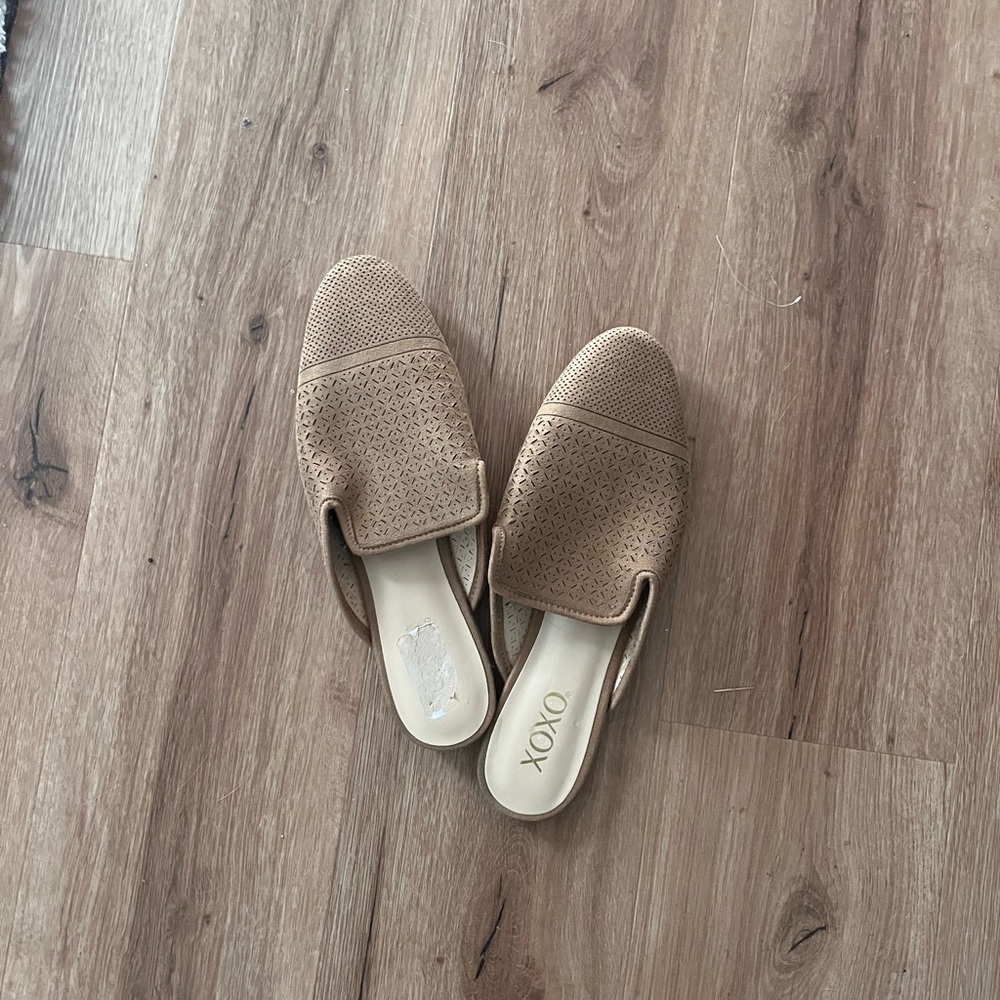 XOXO Women's Beige Perforated Slip-On Mules